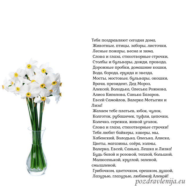 Открытка с нарциссами Тебя поздравляют сегодня дома,
Животные, птицы, Открытка с нарциссами
