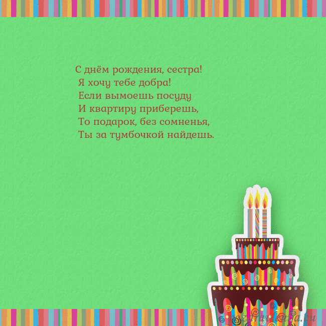 Открытка на день рождения с тортом и свечами