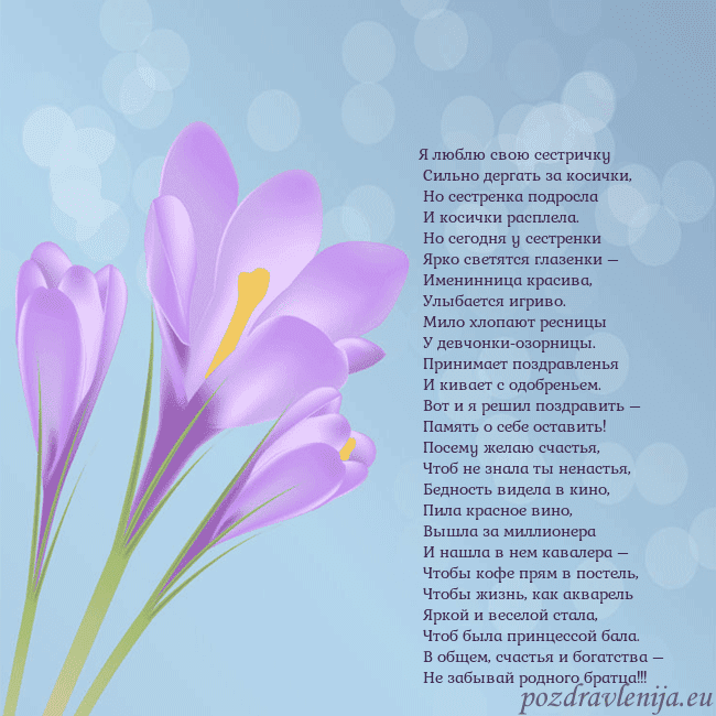 Открытка с крокусом Я люблю свою сестричку
Сильно дергать за косички Открытка с крокусом