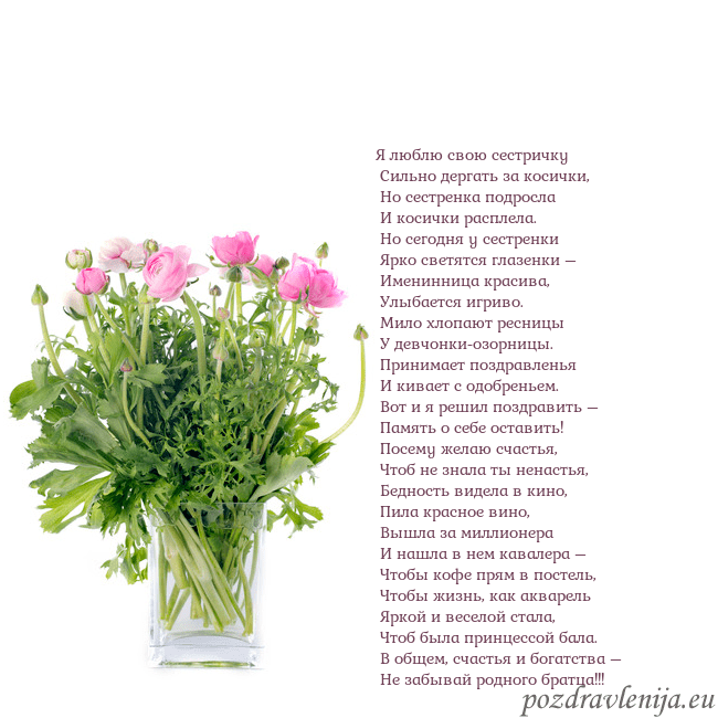 Открытка с цветами в вазе Я люблю свою сестричку
Сильно дергать за косички Открытка с цветами в вазе