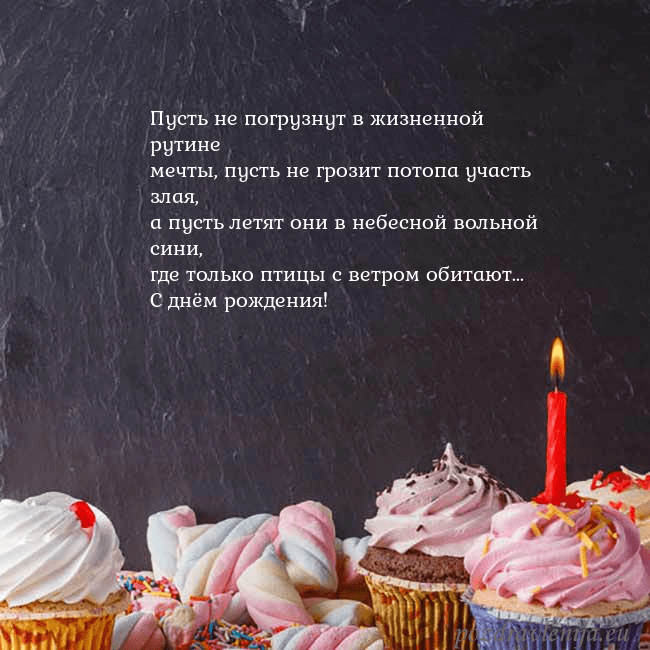 Открытка на день рождения со сладостями и свечкой