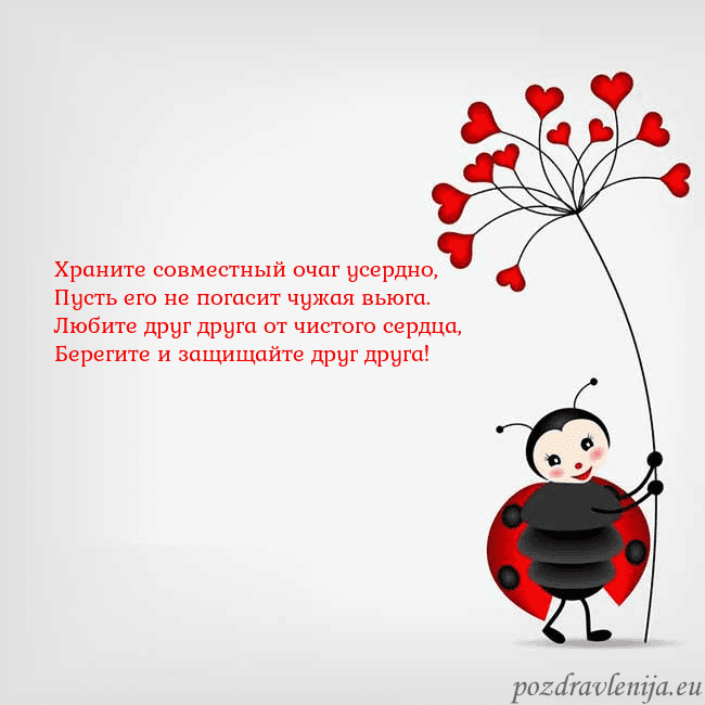 Открытка с божьей коровкой Храните совместный очаг усердно,
Пусть его не пог Открытка с божьей коровкой
