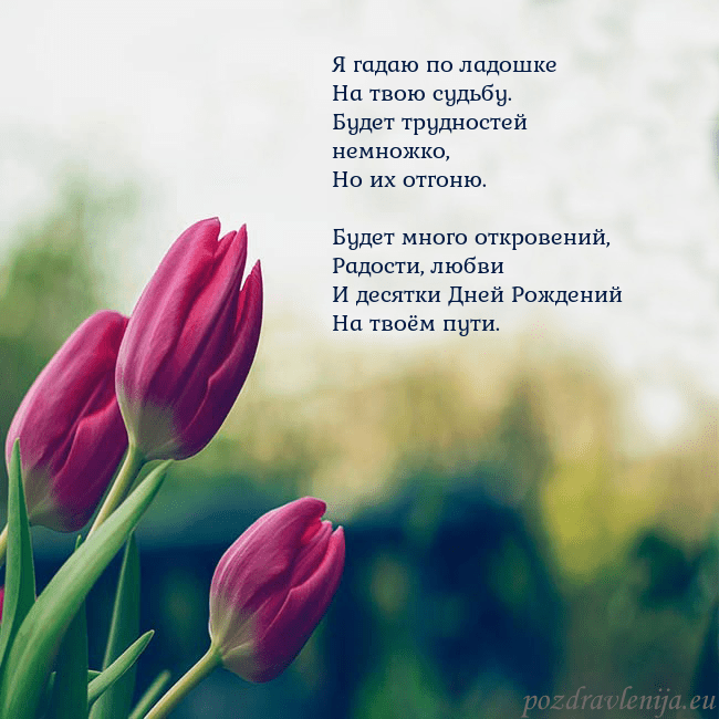 Открытка с тремя красными тюльпанами