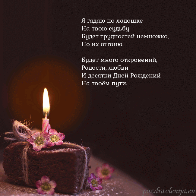 Анимированная открытка - торт с горящей свечкой