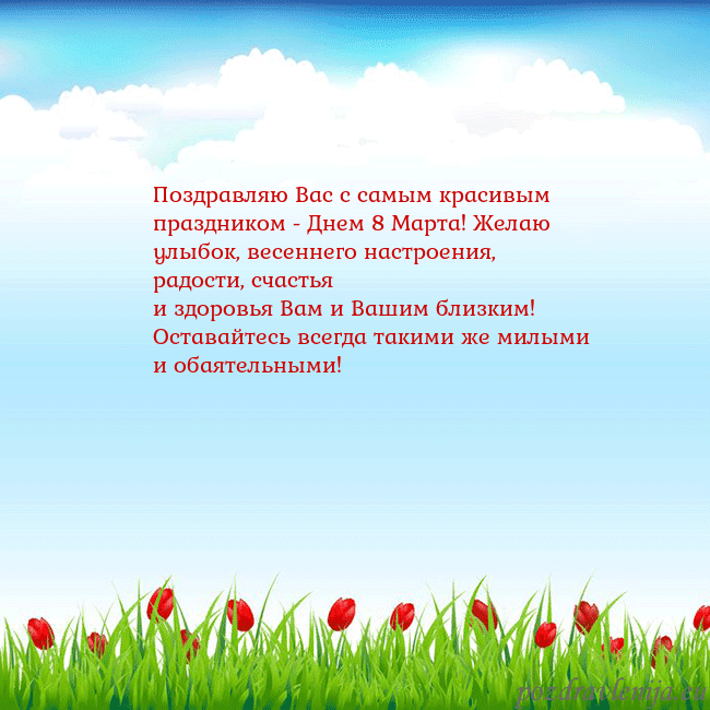 Открытка с тюльпанами Поздравляю Вас с самым красивым праздником - Днем Открытка с тюльпанами