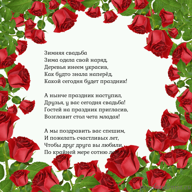 Открытка с красными розами Зимняя свадьба
Зима одела свой наряд,
Деревья инее Открытка с красными розами