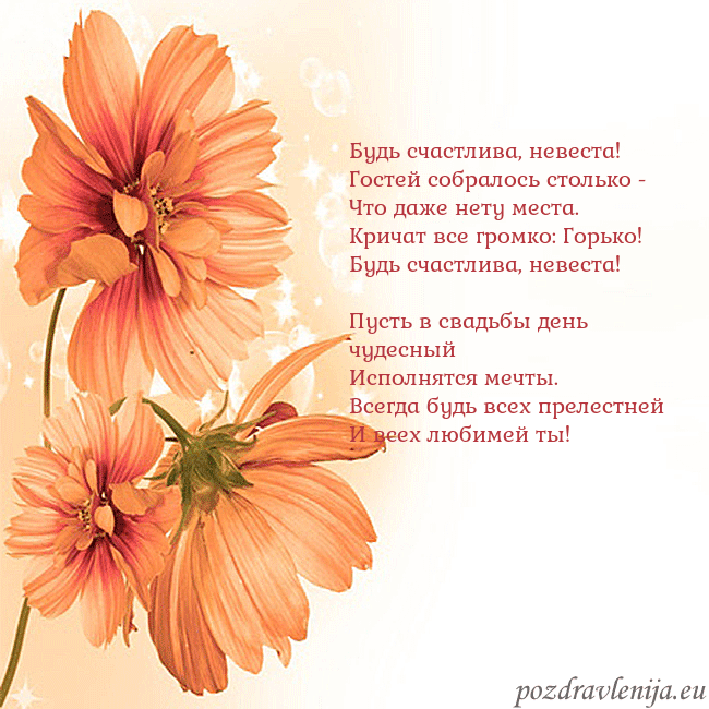 Открытка с оранжевыми цветами Будь счастлива, невеста!
Гостей собралось столько Открытка с оранжевыми цветами