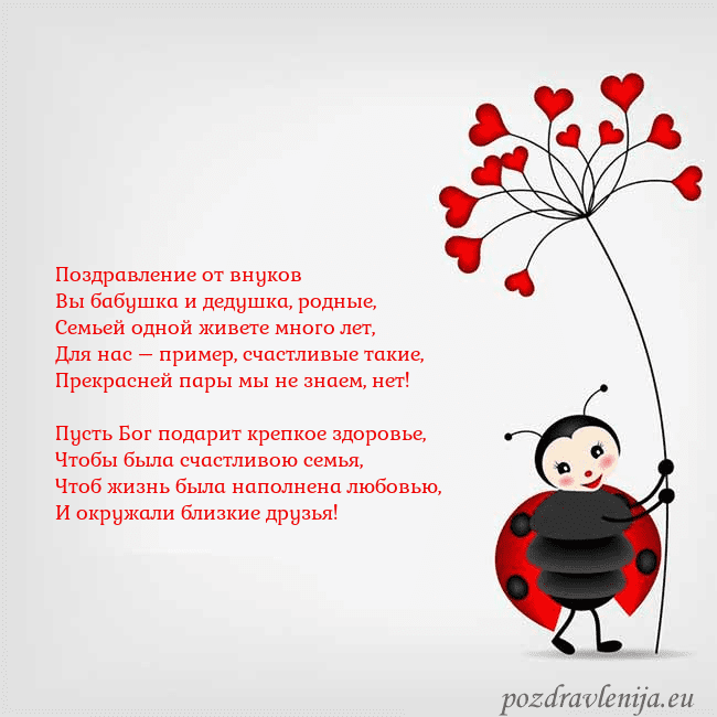 Открытка с божьей коровкой Поздравление от внуков
Вы бабушка и дедушка, родны Открытка с божьей коровкой